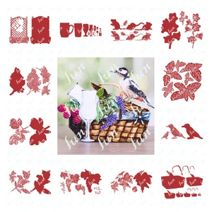 Two Red Robins Flowers Craft Metal Cutting Dies for Scrapbooking Diary DIY Handmade Decoration Stencil Embossing Template