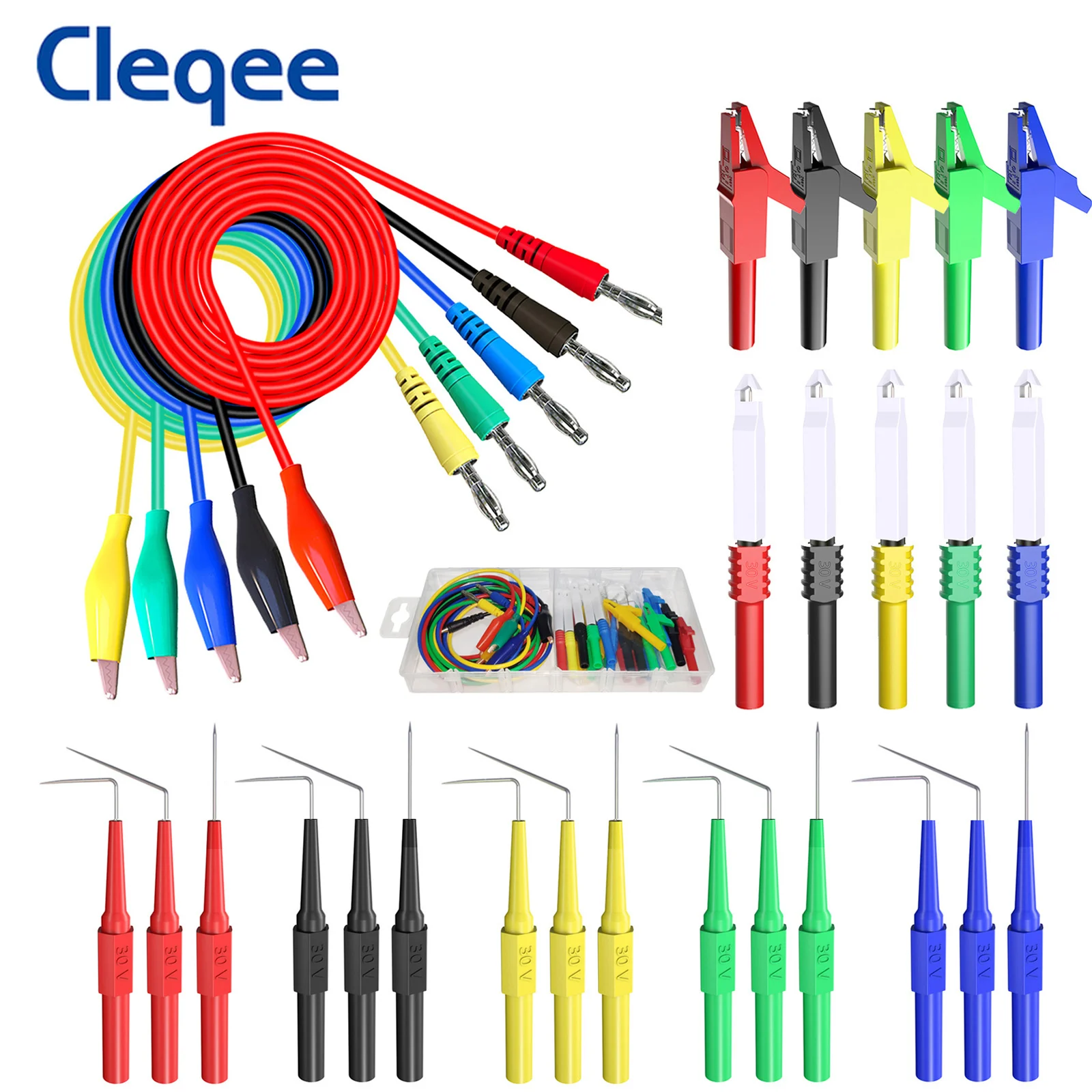 

Cleqee P1920B Back Probe Kit Test Leads 4mm Banana Plug to Alligator Clips Wire Piercing Probe For Multimeter Automotive Tools
