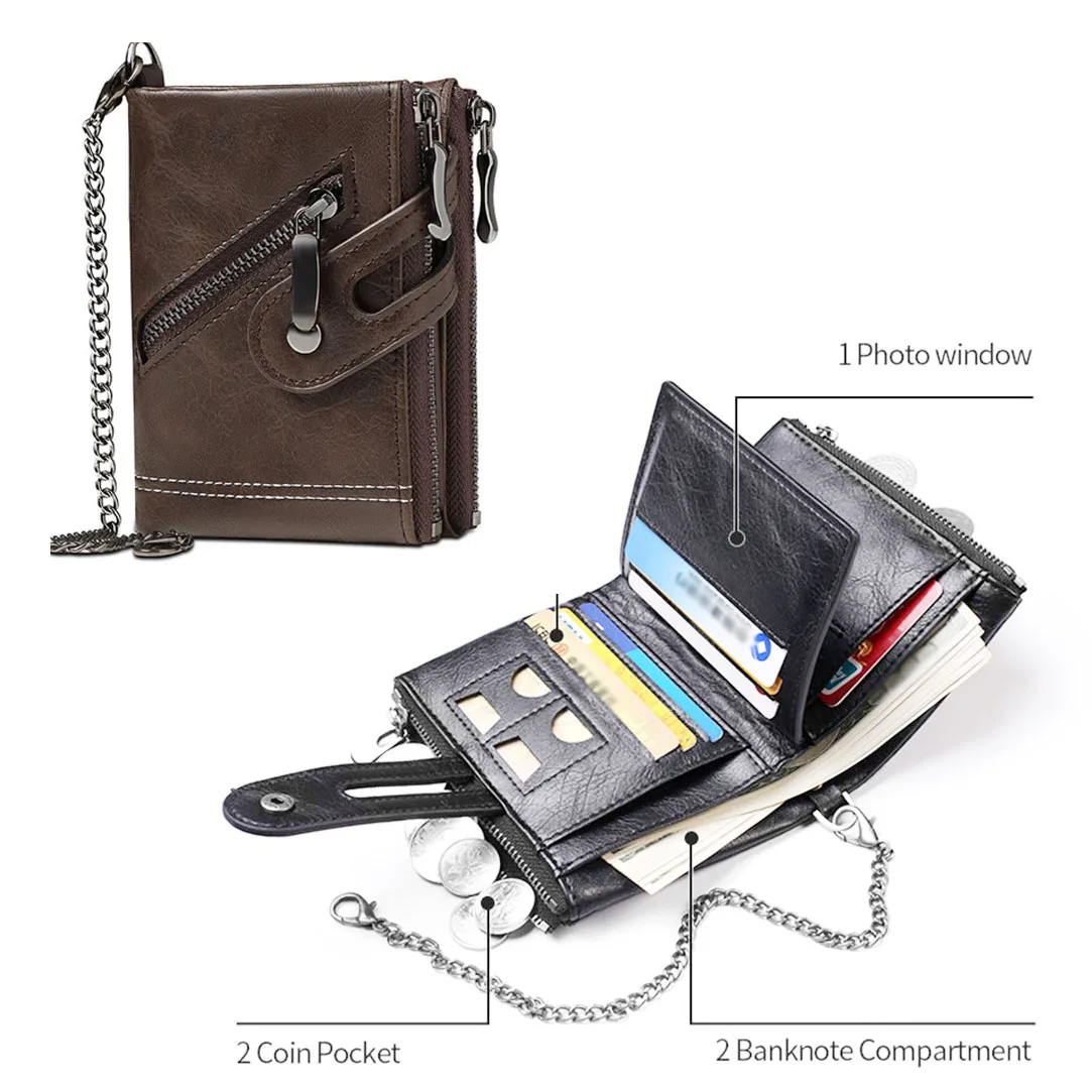 Мужской Винтажный Кошелек В Стиле Ретро С Цепочкой Защита От RFID Кражи Двойная