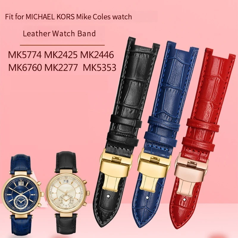 

Genuine Leather Watchband for MK Mk2277 2425 Table Notch Watch Band Michael Kors Mike Coles Female Watch Strap Watch Band