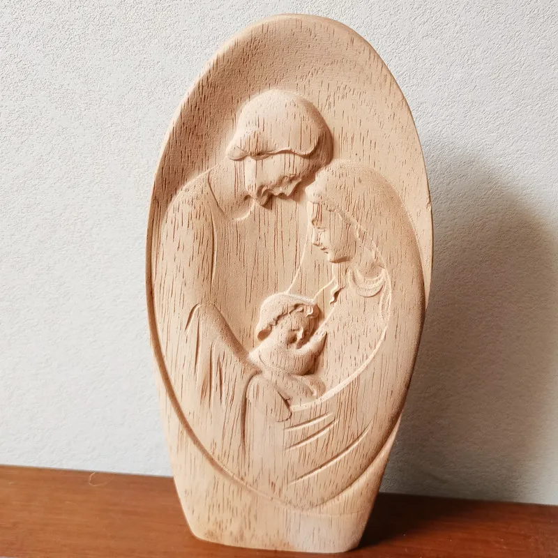 

Wood carvings of the Holy Family of God three like the Virgin Joseph Jesus icon family table decoration crafts