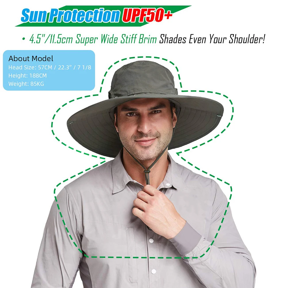 

Men Solid Bucket Fishing Hat Adjustable Big Wide Brim Breathable Outdoor Fisherman Sun Visor Panama Boonie Cap One Size