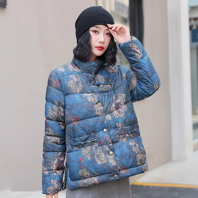 Parkas Women New Printed Tie-Dye Loose Lapel Short down Jacket Women's Cotton-Padded Jacket Winter Coat Women