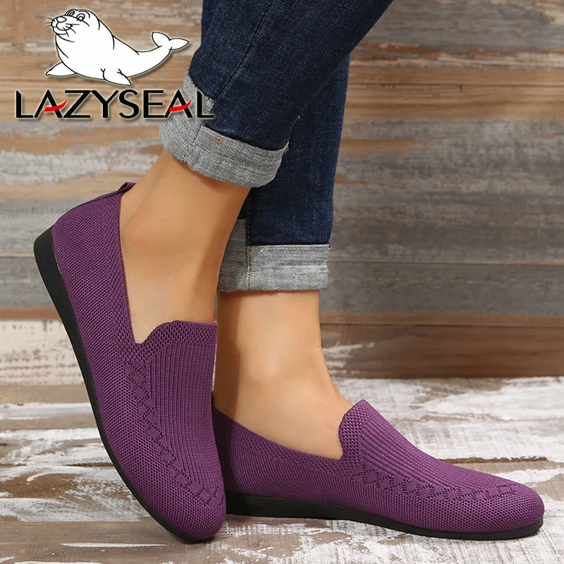 

Женские туфли без шнуровки LazySeal, розовые, фиолетовые, весенние, осенние дышащие плетеные повседневные туфли на плоской подошве, размер 43