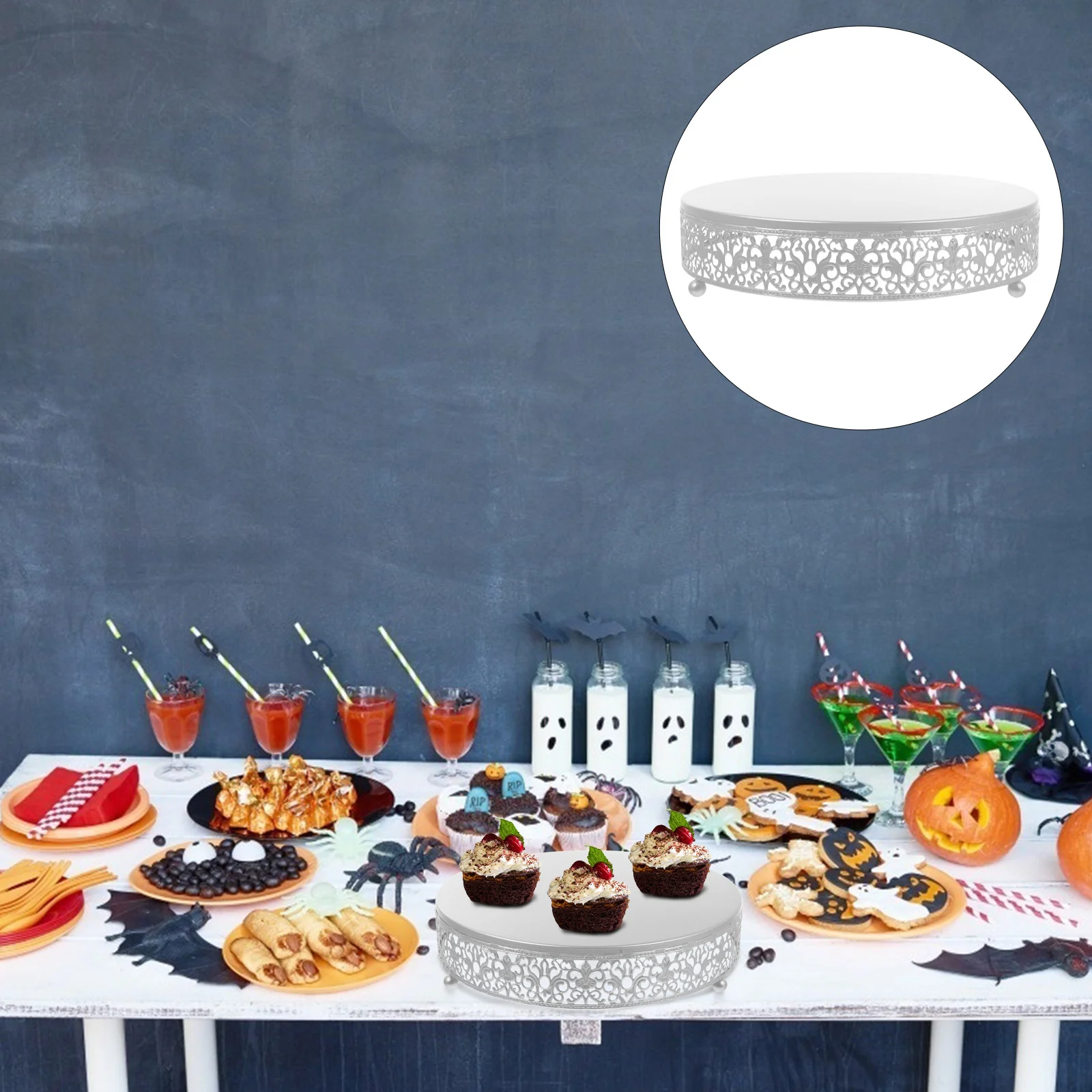 

Stand Cake Display Dessert Plate Tray Cupcake Serving Metal Server Holder Decorative Candy Iron Stands Platter Round Single Dome