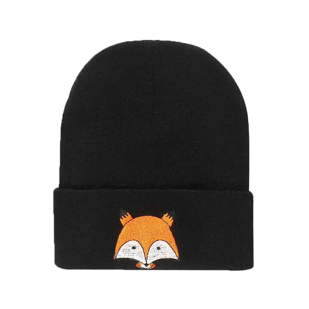 

Warm Winter Hat Knitted Womens Caps Girls Fox Pattern Hats Female Ski Caps Ladies Knit Cap Skullies