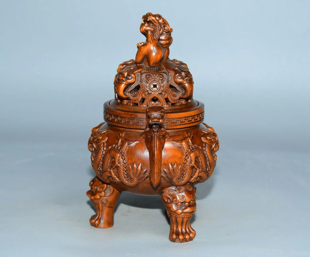 6-дюймовая коллекция тибетского храма старый самшит храбрые войска статуя Pixiu ухо