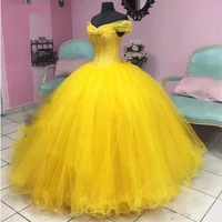 princess yellow ball gowns quinceanera dresses for lady to party ruffles tutu prom dresses off shoulder graduation gowns lace