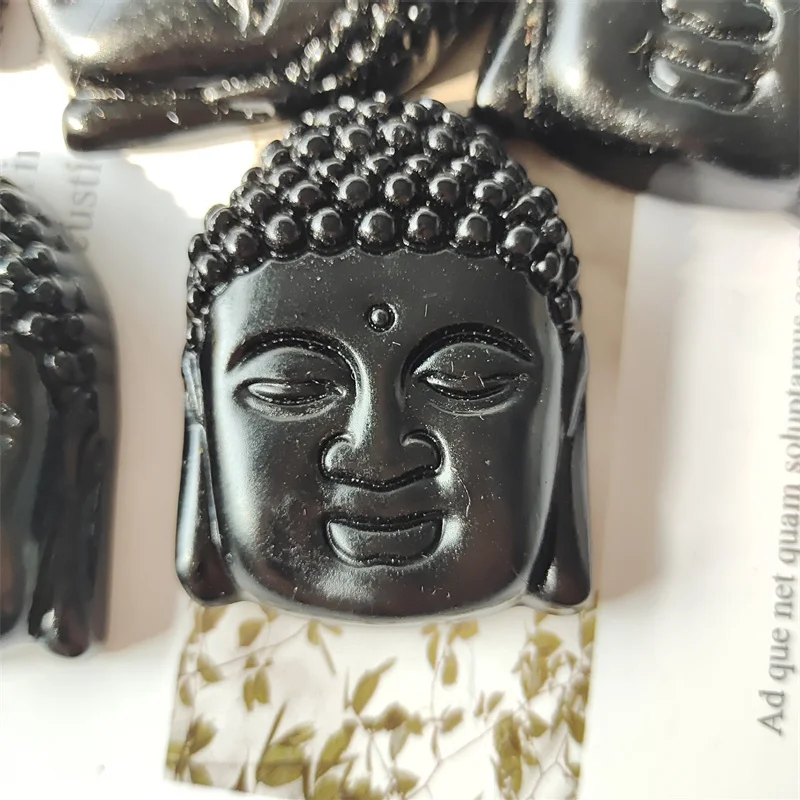 

Obsidian Buddha Head Polished Quartz Crystal Carving Gemstones Healing Reiki Home Decoration Stones