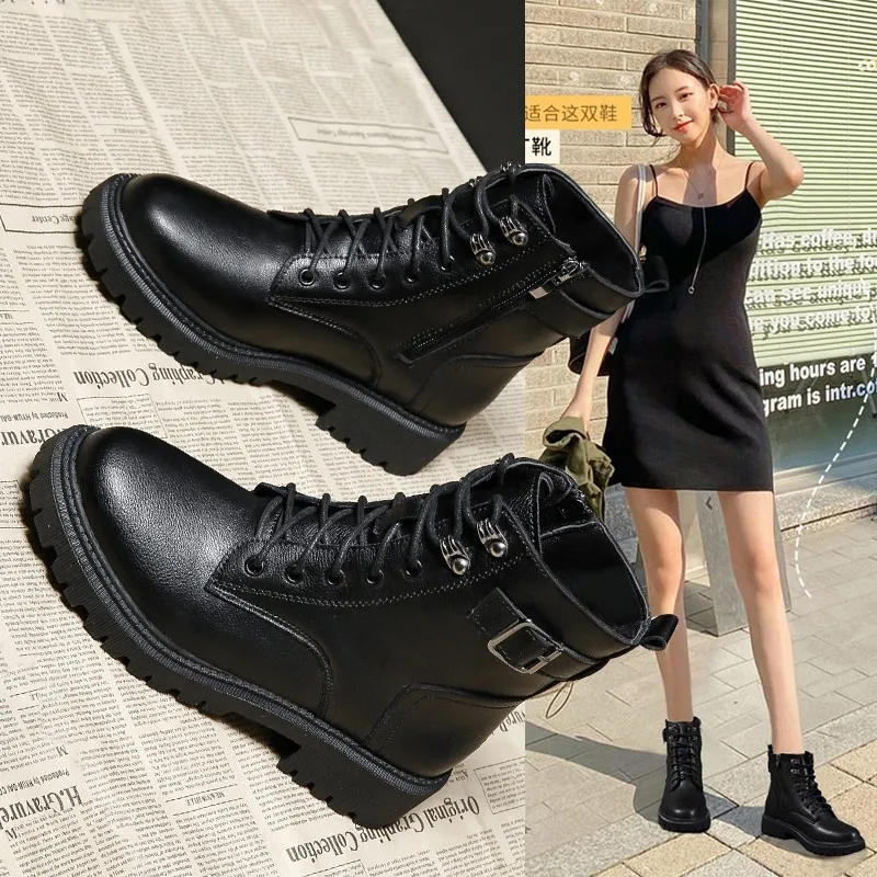 Модные женские ботильоны на платформе, осень 2023, женские ботинки намолнии с круглым носком, нескользящая Водонепроницаемая Женская обувь встиле панк