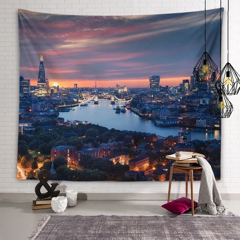 Гобелен с ночным видом в городе мировая города великолепная архитектура гобелен