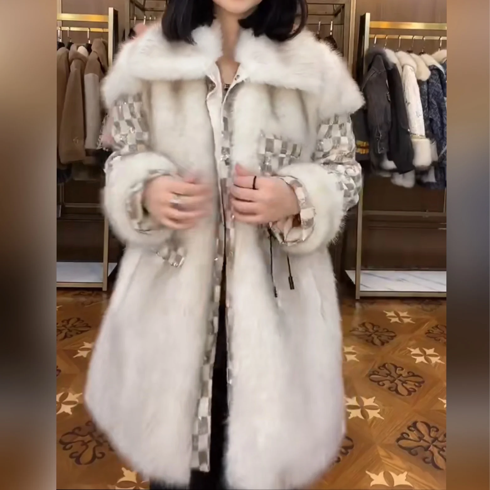 Fur Long Sleeve Women's Toka Double Face Wool Leather Warm Jacket 2021 New Winter Clothes Heavy Sequins Casual Elegant Coat