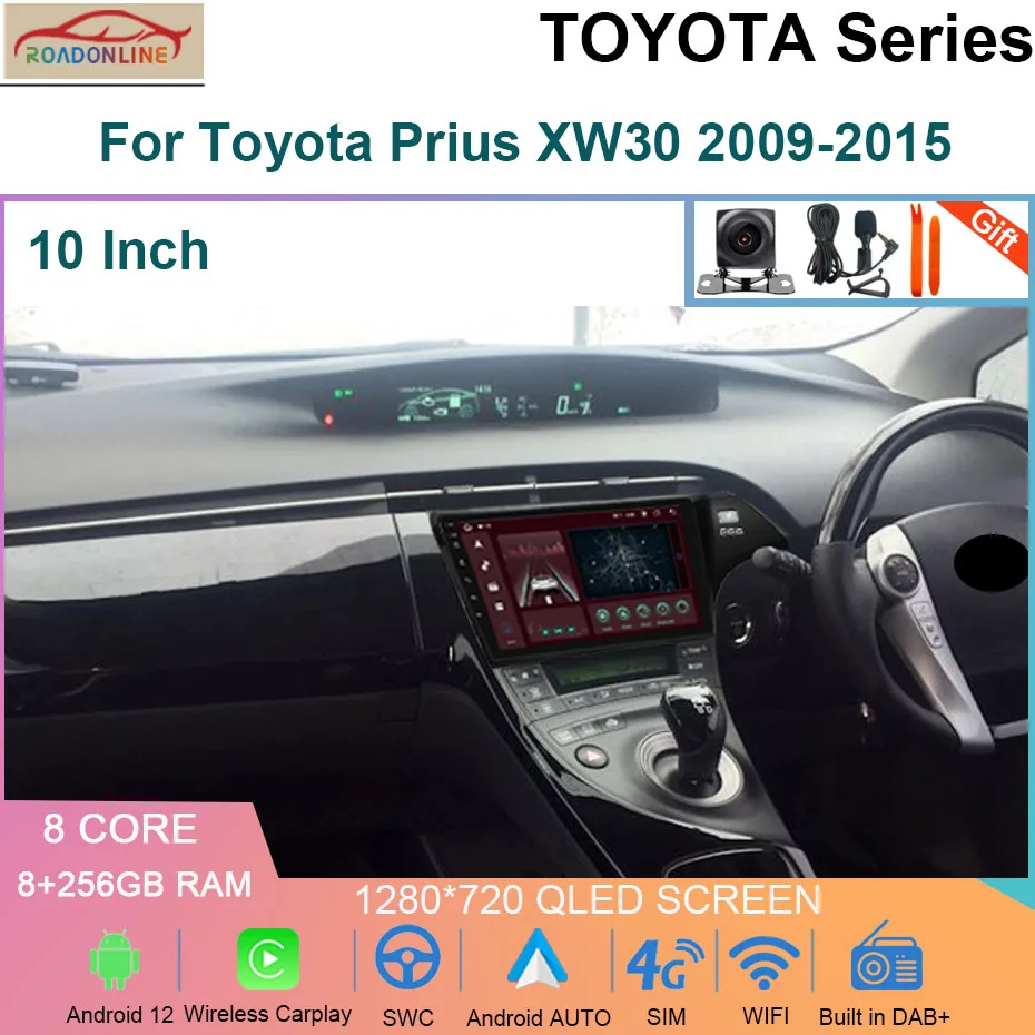 

Автомобильный радиоприемник на Android 12 8 + 256G для Toyota Prius XW30 2009-2015 мультимедийный плеер Стерео Авторадио для Carplay GPS QLED