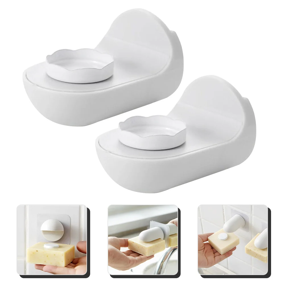

2 Pcs Magnetic Soap Dispenser Mount Bar Holder Shower Bathroom Kitchen Plastic Suction Wall Mounted