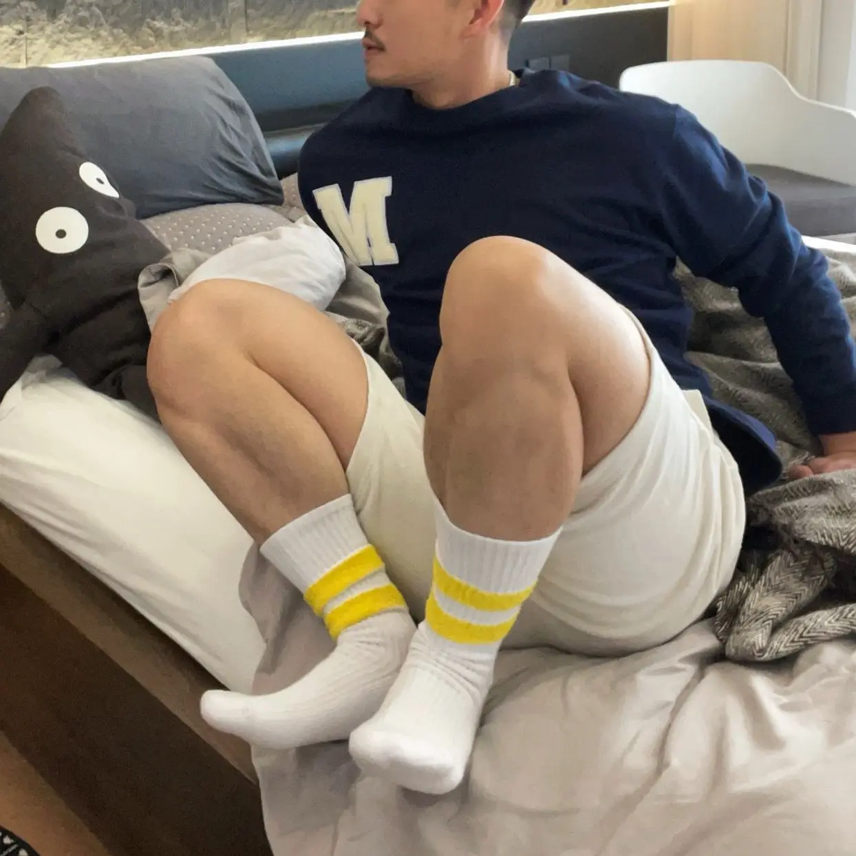 Fashion White Yellow Striped Color Socks Sexy Gay Men Sports Football Streetwear Socks Comfortable Socks