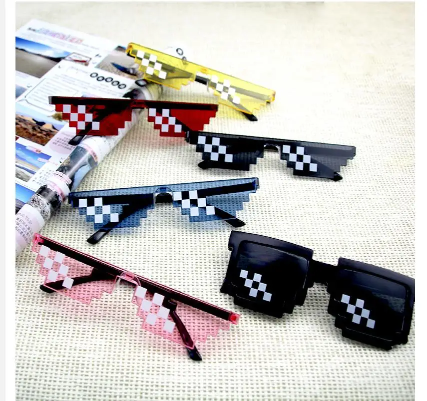 

2022 New Mosaic Sunglasses Trick Toy Thug Life Glasses Deal With It Glasses Pixel Women Men Black Mosaic Sunglasses Funny toy