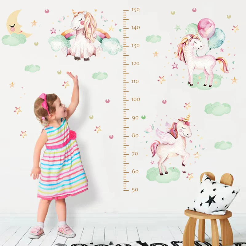 

Cute Cartoon Unicorn Star Growth Chart Wall Stickers for Kids Rooms Girls Baby Room Decoration Nursery Height Measure Wallpaper