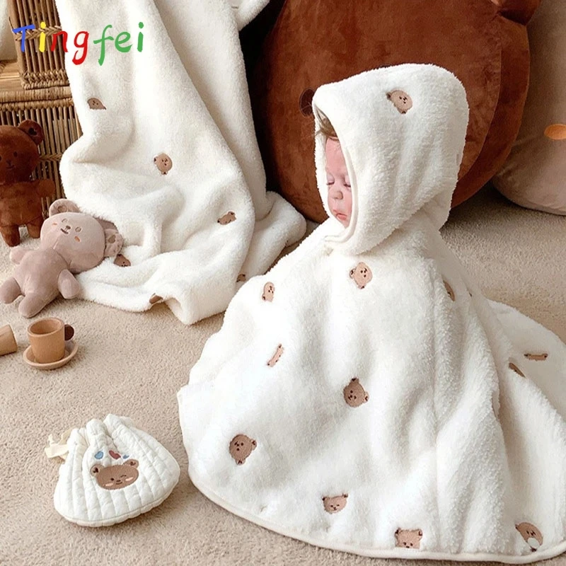 

Girls Winter Coat Clothes Cute Fleece Fur Jacket Embroidery Bear Outerwear Cloak Kids Newborn Girl Clothing Baby Toddler Infant
