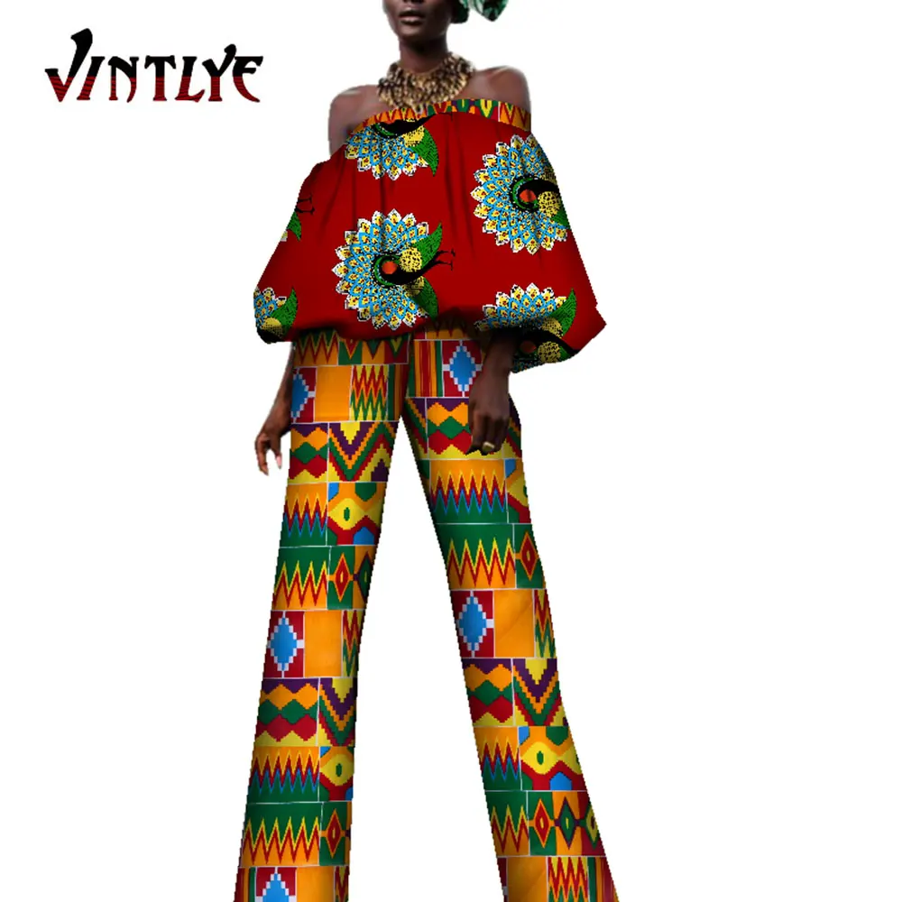 

Африканская женская одежда базин богатый Анкара принт хлопок летучая мышь Форма топ и брюки карандаш 2 шт. комплект Дашики женские костюмы WY5591