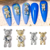 10pcs gold silver bear nail art 3d charms cute rhinestone crystal animal metal alloy manicure design nails accessories decortion