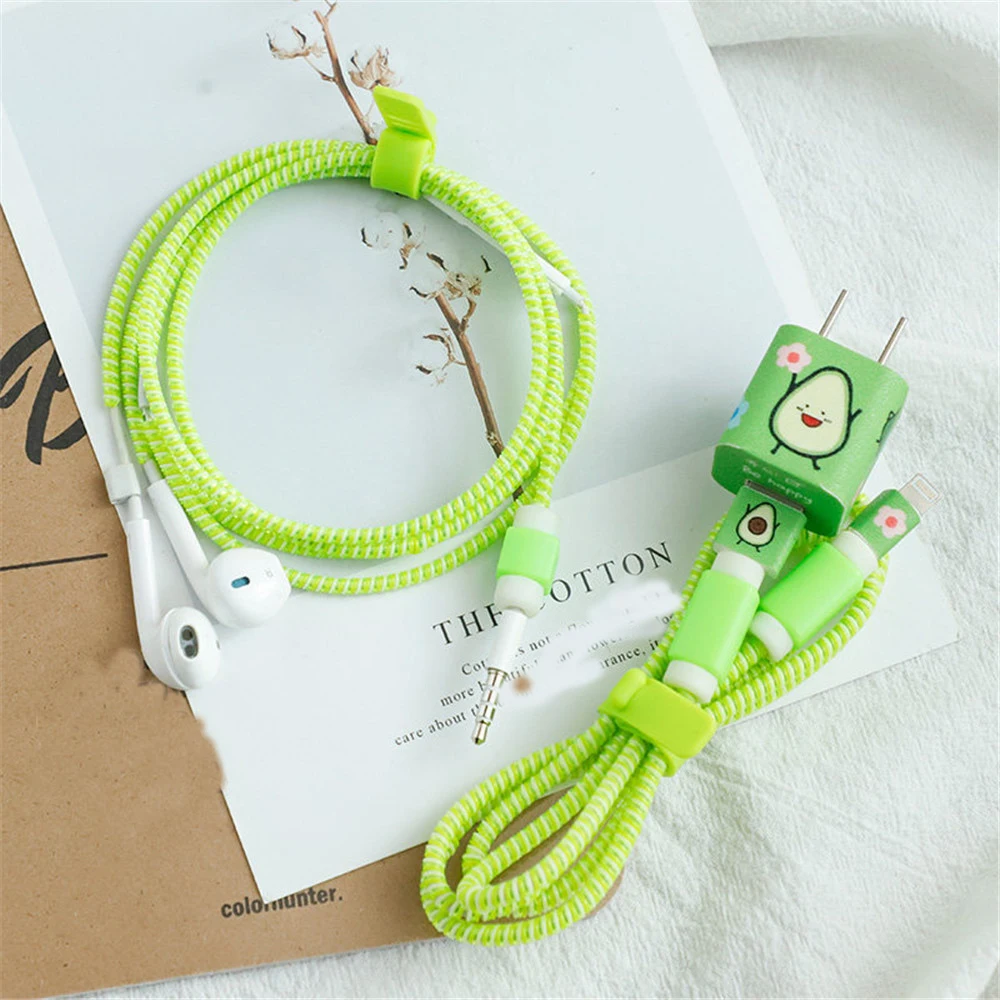 5pcsset mobile phone earphone data line protector set cable protective cover for iphone 78x sticker earphone cable winder free global shipping