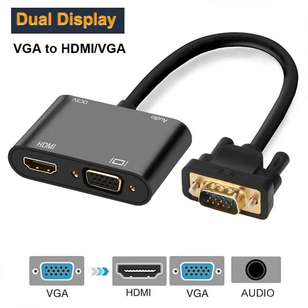 

Переходник-разветвитель VGA/HDMI, 3,5 мм jack, С поддержкой двух дисплеев, для ПК, проектора, HDTV