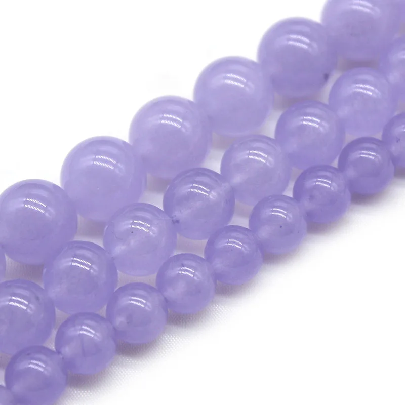

Natural Stone Violet Chalcedony Jade Loose Round Beads 4 6 8 10 12MM Pick Size for Jewelry Making DIY Bracelet Necklace