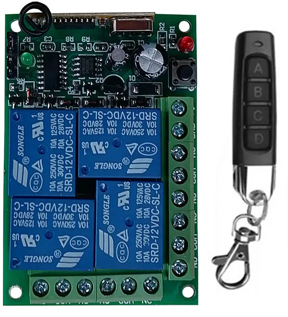 Smart Multiple DC 12V 24V 10A 433MHz 4CH 4-канальное беспроводное реле RF пульт дистанционного