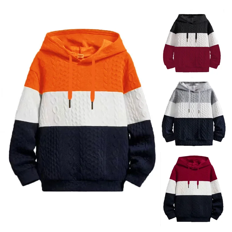 

Men's Casual Loose Long-sleeved Hooded Sweater Color Matching Pullover Outdoor Sports Tops Coat Commuter Street Wear