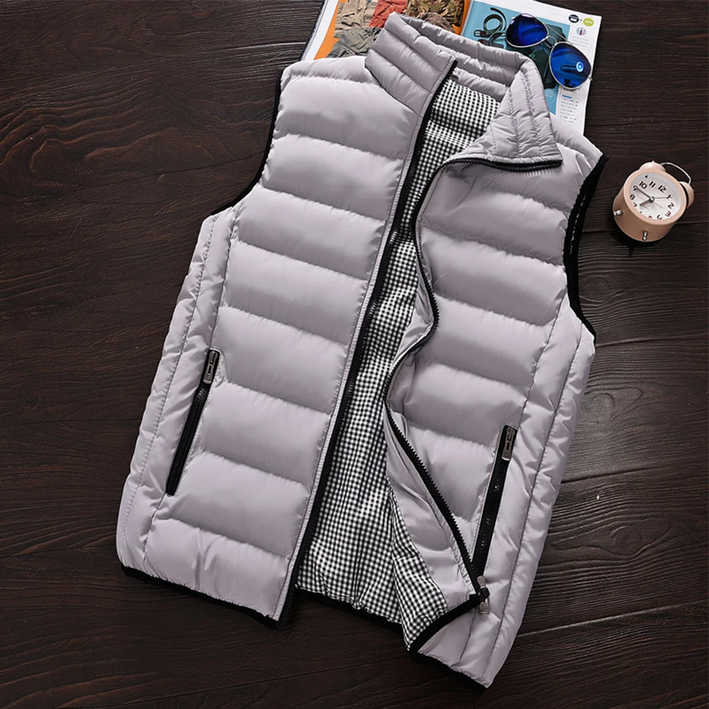 Comfortable Mens Outwear Jacket Sleeveless Solid Color Vest Winter Warm Zip Up Autumn Casual Puffer Bubble Down