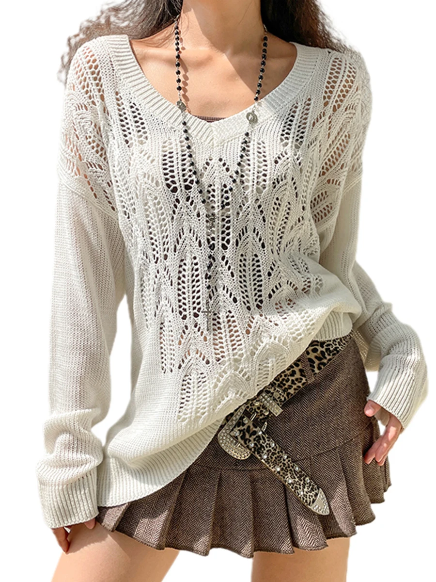 

Женский трикотажный пуловер с V-образным вырезом и длинным рукавом