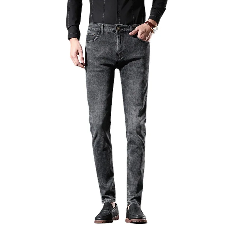 2023 Light Luxury Brand Jeans Men's 2022 New Mid-waist Trousers Gray Black Slim Straight Stretch Casual Pants Men Jeans  Jeans