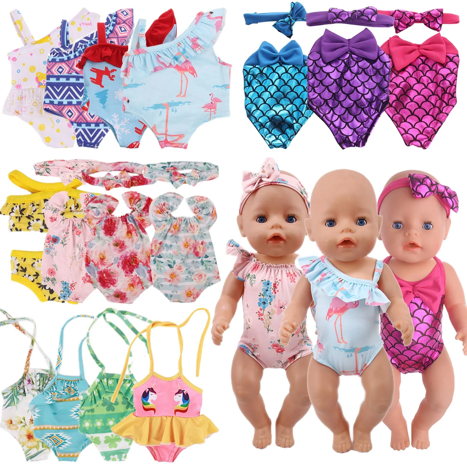 Flamingo Mermaid Swimsuits Fit 18 Inch American Of Girl`s&43