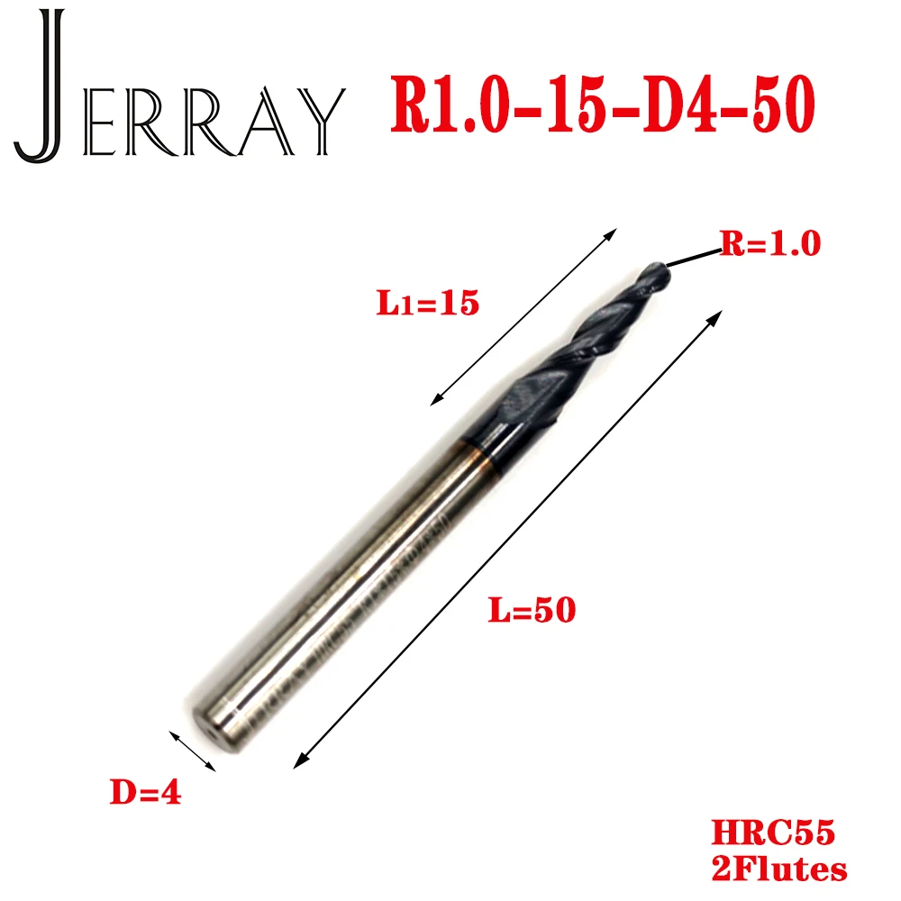 

JERRAY R0.1mmx D4 мм твердосплавные вольфрамовые конические сферические концевые фрезы для обработки древесины с ЧПУ 2D 3D резьбовые фрезы