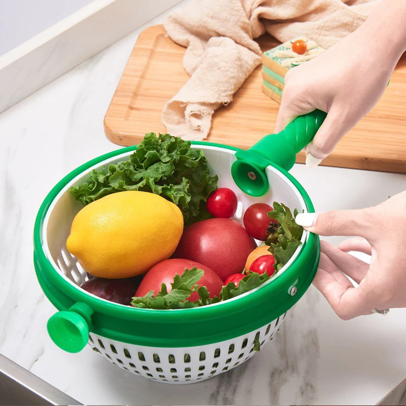 

Collapsible Salad Spinner Vegetable Fruit Drainer Non-Scratch Spinning Colander Rotate Water Drainer Basket Kitchen Accessories