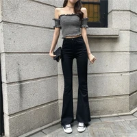 womens spring summer high waist flare jeans streetwear stretchable skinny trumpet denim pants lady slim micro flare jeans