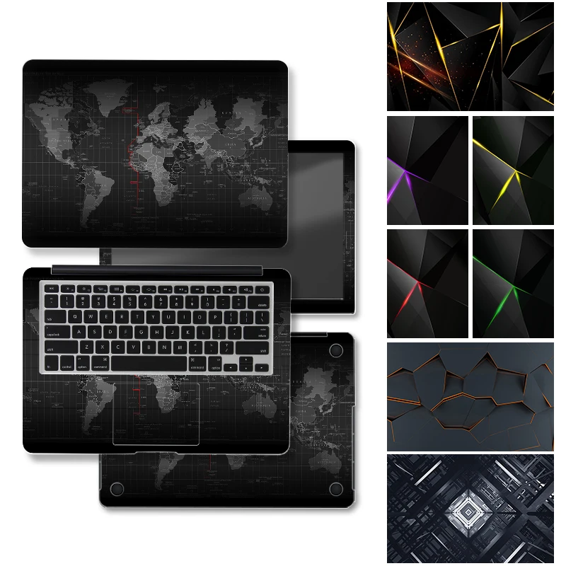 Black Geometry Cover Laptop Skin Stickers Notebook Film Vinyl Sticker 12"13.3"14"15.6"17"for HP/Macbook/Acer/Msi Decorate Decal