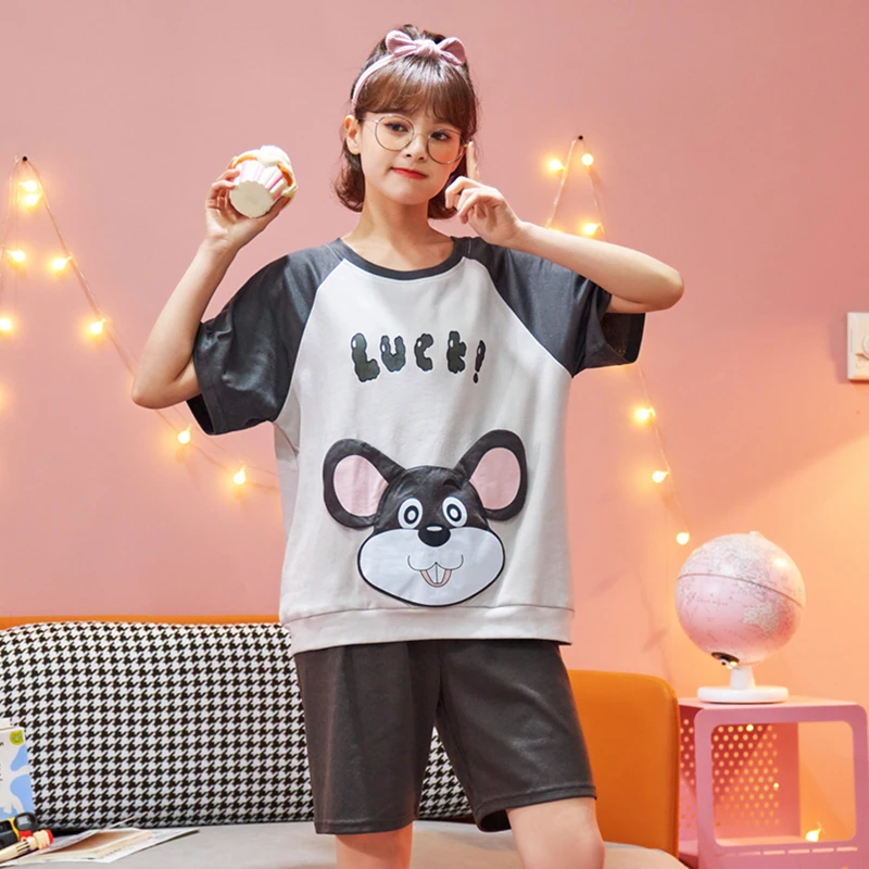 Summer Couple Pajamas Set Cotton Nightwear Sleepwear Women Men Cartoon Mouse Pijama Korean Loose Lover Pyjama Homewear 2PCS