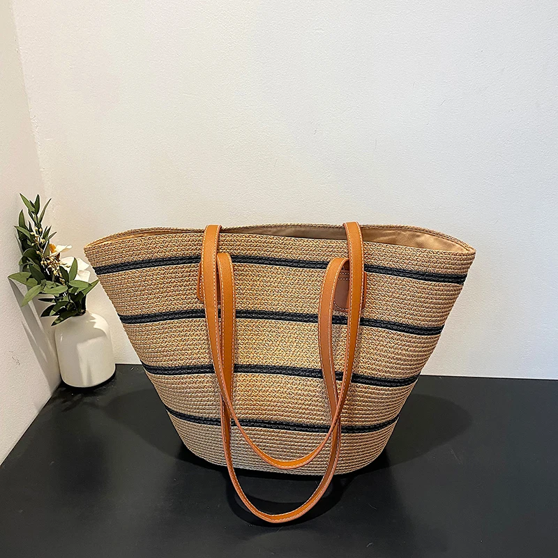 Large Capacity Handbags Lady Casual Tote Sac Fashion Shoulder Bags Designer Stripes Straw Bag Women Travel Beach Top-Handle Bags