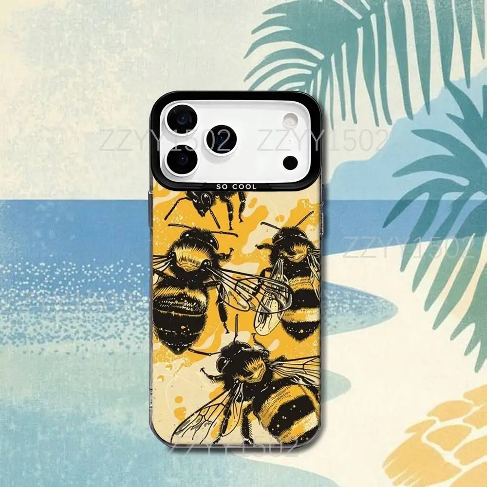 Фото Чехол для iPhone 17, 16, 15, 14, 13, 12, X, 8, Pro, Max, Plus, SE4, Air, Mini с матовым покрытием IMD, черный, с защитой от скольжения, с дизайном «Милые пчелы и мед» №2