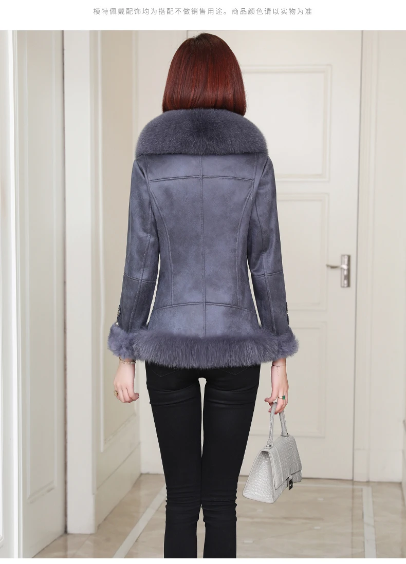 Женское зимнее пальто из натуральной кроличьей кожи с воротником лисьего меха