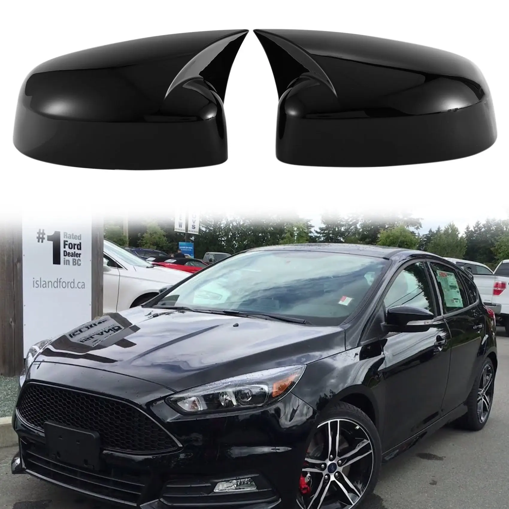 

Car Glossy Black Ox Horn Rearview Side Glass Mirror Cover Trim Frame Side Mirror Caps for Ford Focus MK3 2012-2018