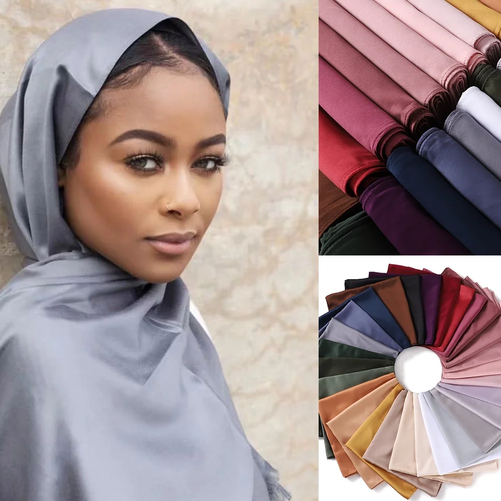 

180X70CM Silk Satin Hijab Scarf Women Luxury Medine Silk Veil Muslim Women Hijab Silk Shawl Women's Scarves HIjabs