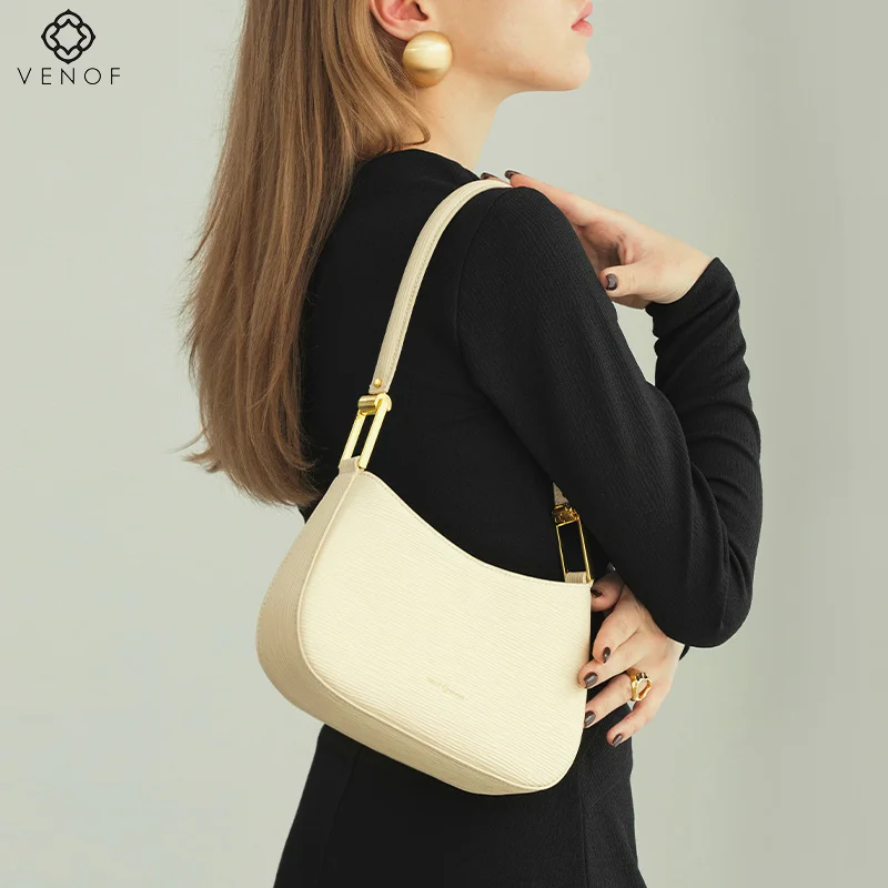 VENOF Luxury Women's Bag 2022 New Fashion Underarm Leather Shoulder Crossbody Saddle Bags Famous Women Brand Small Messenger Bag
