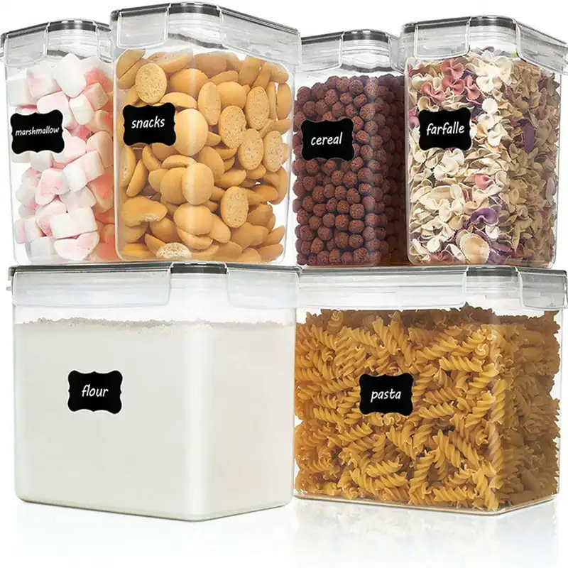 

Fabulous Large Airtight Plastic Canisters Pack with Labels, Markers, Spoons - Perfect for Kitchen Organization and Pantry Storag
