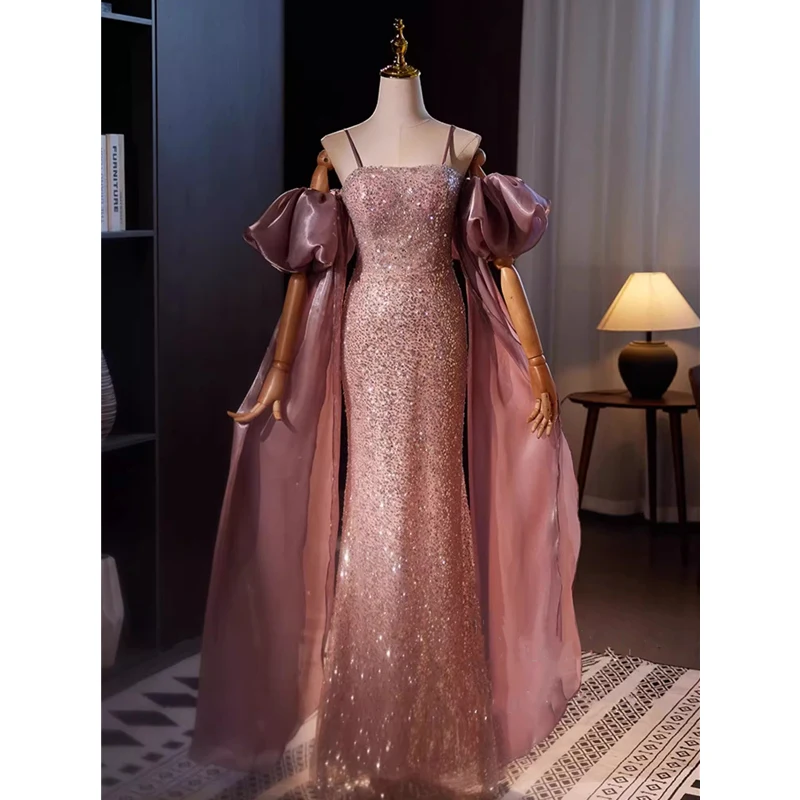 Вечерние платья больших размеров с юбкой-годе блестками и съемными рукавами