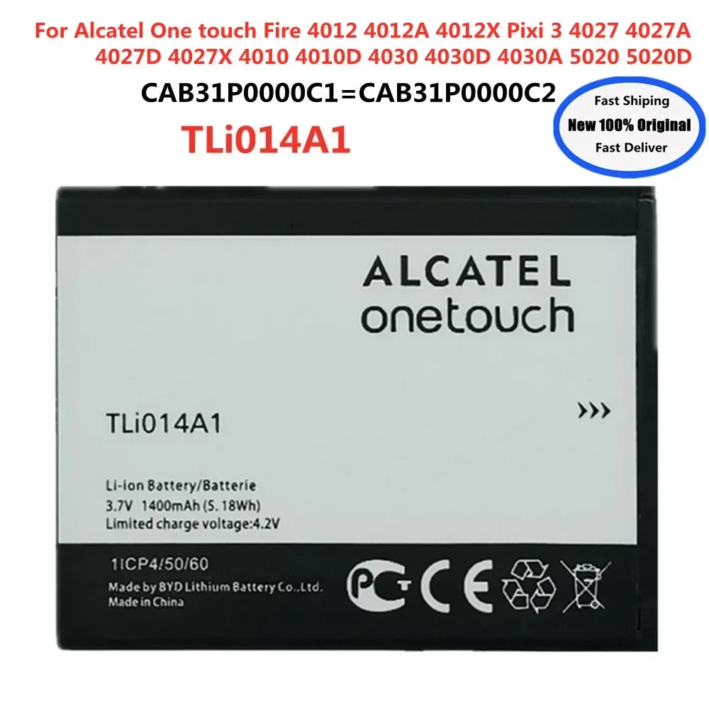 Оригинальный аккумулятор TLI014A1 1400 мАч для Alcatel one touch Fire 5020 5020D 4012 4012A 4012X CAB31P0000C1 /