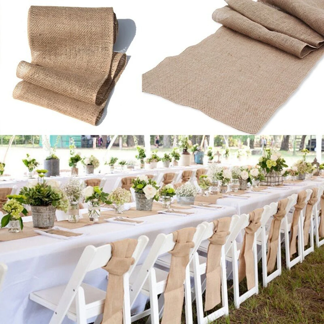 

1pc Table Runners 30x275cm Imitated Linen Rustic Jute Durable Lightweight Natural Burlap Country Wedding Theme Decor Home Textie