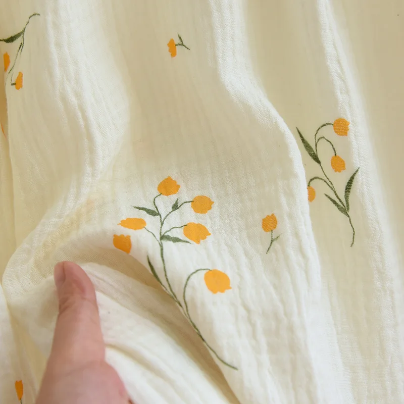 Pajamas Woman Summer Suit for Women Double Cotton Yarn Medium Length Nightdress Sleepwear Free Shipping Sweet Home Dress Crepe