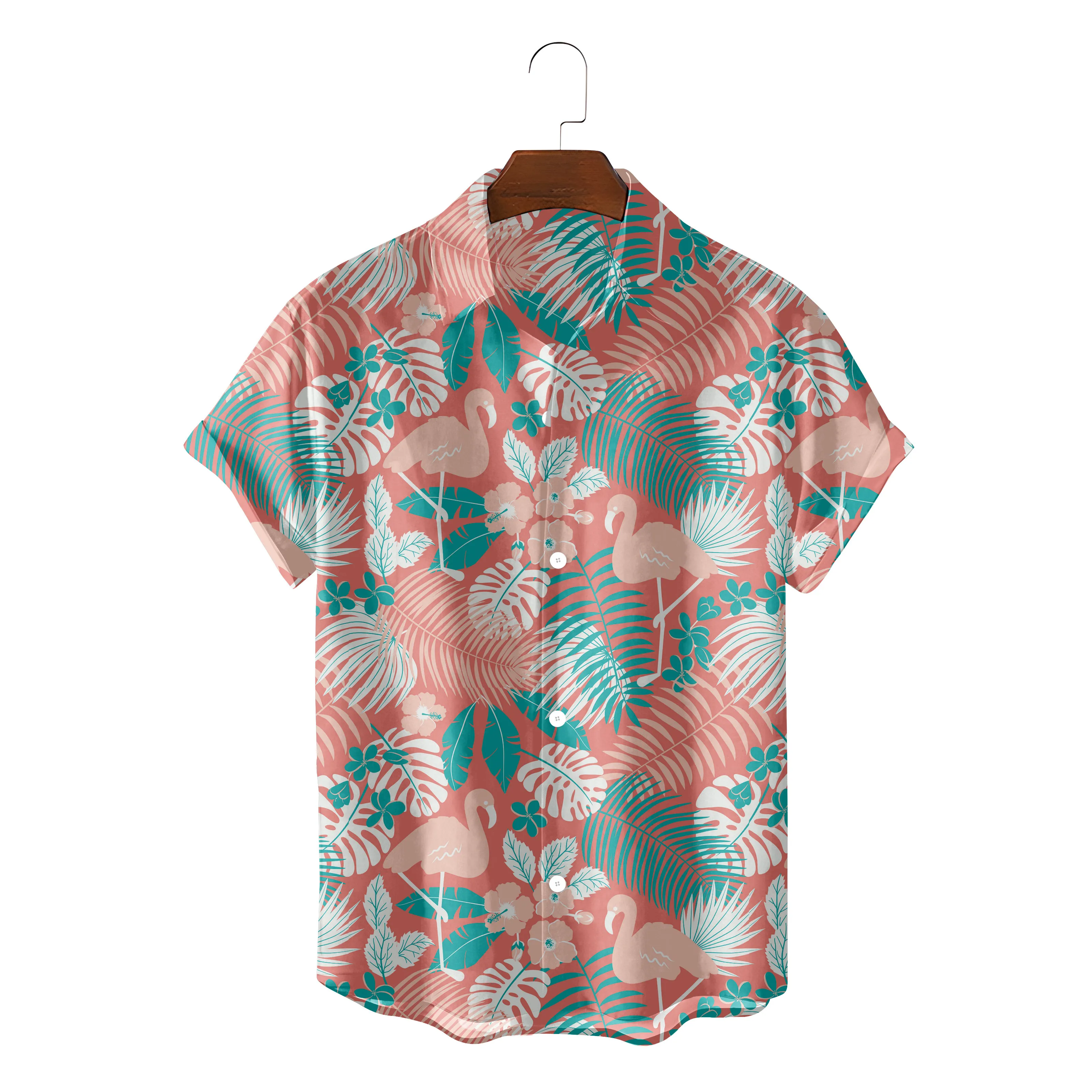 

Гавайская рубашка для мужчин, уютная пляжная, с принтом фламинго, на пуговицах, модная блузка, лето